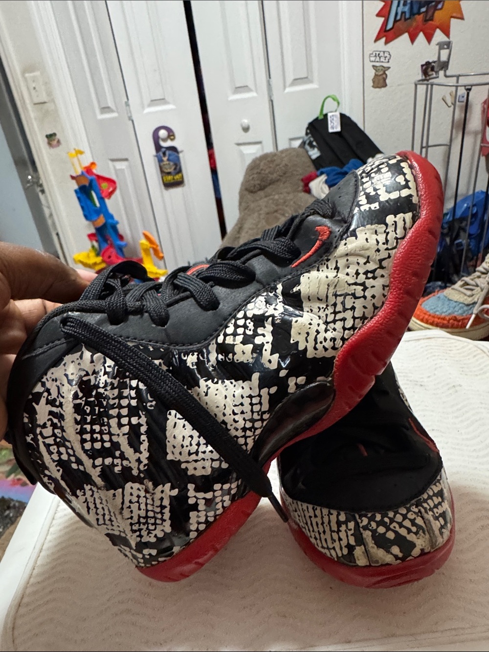 Nike Kids High-Top Sneakers in Black, White & Red